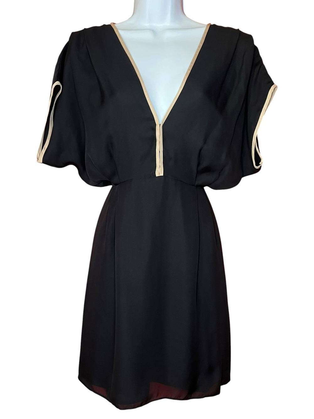 Kiki De Montparnasse 100% Silk Black Deep V-Neck Open Back Mini Dress